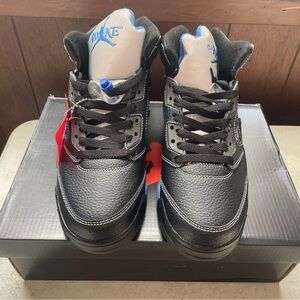 Jordan Men's Black and White Sneakers with Blue Highlights